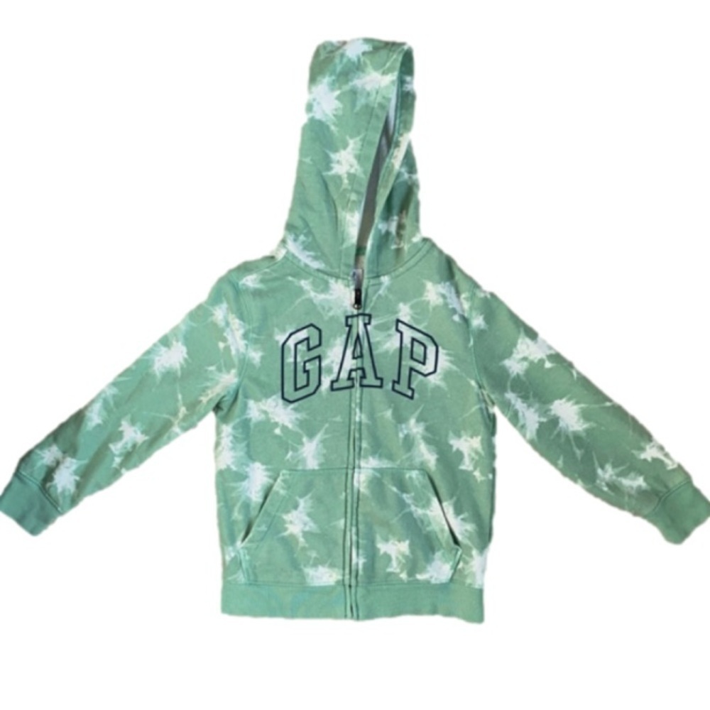 GAP Kids Logo Tie-Dye Hoodie Zip Up Pale Green/White Kids Size S Unisex
